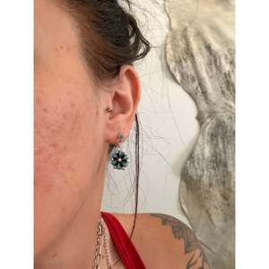 Tricia Leekity Kingman Ethnic Style Turquoise & Sterling <b>Silver</b> Drop <b>Earrings</b> Floral Pattern Flower Design for Gift - Product Image 2