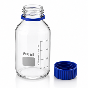 Botellas de Vidrio de Boca Ancha Boro 3.3 de Alta Calidad para Reactivos de Laboratorio de 500 ml con Tapa de Rosca Azul GL45 - Product Image 1