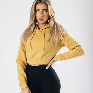 High Quality Customize Women Cropped <b>Hoodie</b> Long Sleeve Drawstring <b>Hoodies</b> Sweatshirts Solid Color Cropped <b>Hoodie</b> for Women's - Product Image 4