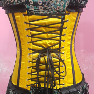 Overbust Steelboned Yellow Satin Corset With Black Satin Boning And Frill - Product Image 6