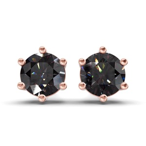 Boucles d'oreilles clous en or massif 14 carats, diamant de laboratoire rond noir jais à six griffes, 1 carat total, clarté VS, couleur fantaisie, bord audacieux, pour femme - Product Image 2