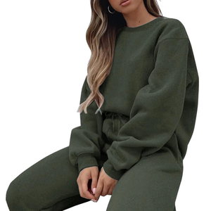 Luxury Fall Logo tracksuit 100% cotton Winter Sweatsuit Wholesale Women Latest Design High 2 Piece Plain Jogging Wear woman - Product Image 3