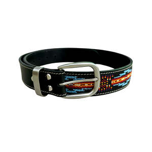 Ceinture classique occidentale unisexe en cuir de vache argentin 40 mm, broderie perlée, boucle en laiton noir lisse, importée, personnalisable - Product Image 1