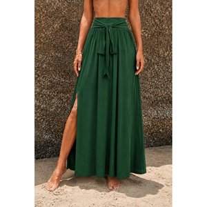 Jupe longue fendue sur le côté à taille haute avec ceinture pour femme, 37502 - Vert - Product Image 1
