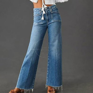 Pantalon en jean large pour femmes de style nouveau sur mesure fabricant d'usine coupe skinny décontractée avec devant plat et techniques lavées - Product Image 2