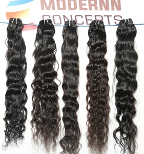Wholesale Natural Unprocessed Cuticle Aligned Double Weft Bundles Indian Human Raw Virgin Wavy Machine Waves <b>Cheap</b> Vendor Hair - Product Image 1