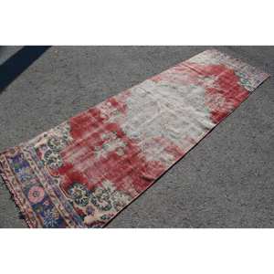 Alfombra de lana hecha a mano Vintage rojo beige estilo Patchwork 3X9.8ft alfombra de felpa de pasillo rectangular con respaldo de látex de 10mm de espesor - Product Image 2