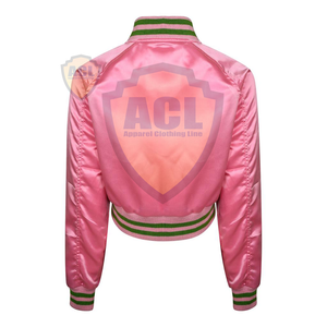 Chaqueta universitaria recortada para mujer, chaquetas universitarias de manga larga hechas en satén para mujer, precio al por mayor, superventas - Product Image 4