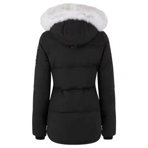 Womens <b>Down</b> Puffer Hooded Leather <b>Jacket</b> FOX Shearling Fur Trim Removable Hood Quilted Puffy Lamb Sheepskin Sporty Winter <b>Jacket</b> - Product Image 2
