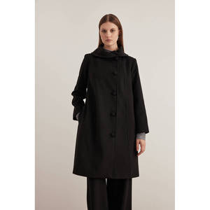 Manteau long à capuche vintage pour femme avec motif imprimé amovible et doublure en laine - Product Image 1