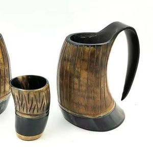 100% Sculpture de tasse en corne de buffle faite à la main de qualité supérieure-Produit artisanal naturel - Product Image 1