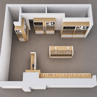 Ensemble de mobilier pour opticien avec présentoir mural rétroéclairé pour lunettes, comptoir incurvé en marbre et caisson lumineux de marque pour lunettes