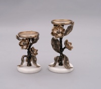 Bougeoir de luxe en or pour oiseaux et vignes avec tasse en verre dégradé Décoration élégante pour la maison et la table inspirée de la nature
