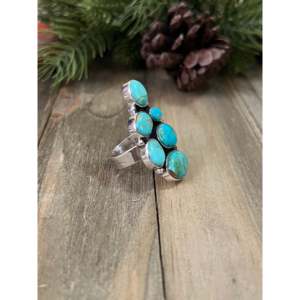 Southwest Fashionable Kingman Turquoise & Sterling Silver <b>Adjustable</b> <b>Ring</b> Made with Stainless Steel and Bezel Setting Gift - Product Image 3
