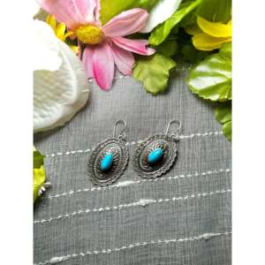 Navajo Handmade Kingman Turquoise & Sterling <b>Silver</b> Drop <b>Earrings</b> Water Drop Shape - Product Image 3