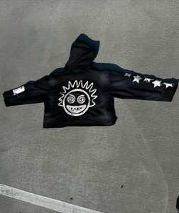 Sudaderas con capucha recortadas con cremallera de gran tamaño lavadas con parche de lavado ácido Vintage con logotipo bordado desgastado personalizado - Product Image 2