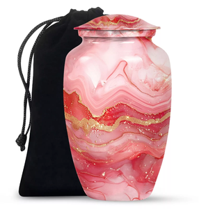 Grande urne moderne en aluminium abstrait rose de 10 pouces Techniques d'artisanat Fournitures funéraires en gros pour les cendres de femmes adultes - Product Image 1