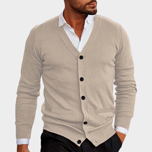Classique hommes col en v marque Cardigan 100% coton tricoté à manches longues rétro mode veste pour automne Style décontracté - Product Image 2