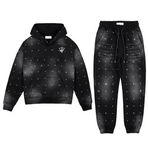 Stylish <b>Rhinestone</b> Tracksuit For Men With Soft Fabric <b>Jacket</b> And Elastic Waist Pants For Street Fashion - Product Image 1