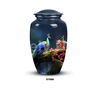 Aluminium <b>Peacock</b> Theme Cremation Adult Urn for Human Ashes Decorative Large Urn With Free Velvet <b>Bag</b> - Product Image 5