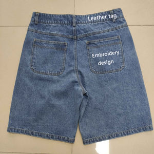 Pantalones cortos de mezclilla holgados de calle alta de verano al por mayor personalizados pantalones cortos de mezclilla de color sólido Premium con logotipo personalizado para hombres - Product Image 5