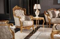 Ensemble de canapés de luxe en bois d'acajou sculpté à la main, style moderne du milieu du siècle, 7 places, en tissu, pour hôtels et centres commerciaux