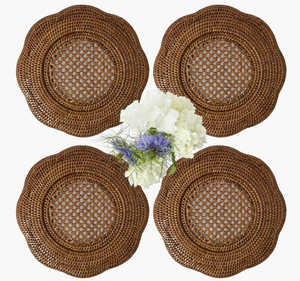 Assiette de présentation en rotin bleu clair avec napperon réutilisable en forme de fleur pour les fêtes de mariage décoration de table en gros vente en gros - Product Image 5