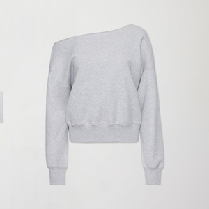 Sudadera de algodón 100% supersuave para mujer con logotipo personalizado, Jersey largo holgado de tela de rizo de invierno con hombros descubiertos de Color sólido - Product Image 6