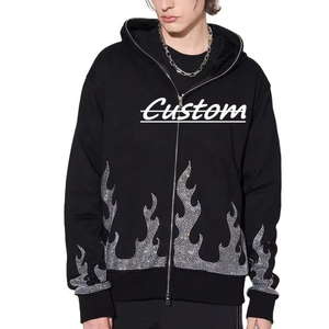 เสื้อวอร์มมีฮู้ดสำหรับผู้ชายประดับพลอยเทียมสีดำเครื่องแต่งกายแนวสตรีท500 GSM - Product Image 1