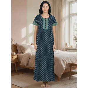 Woven Cozy Women's Maxi <b>Nighty</b> Sleepwear #100% Cotton Super Soft & Comfortable Elastic Waist & <b>Button</b> Closure - Product Image 1