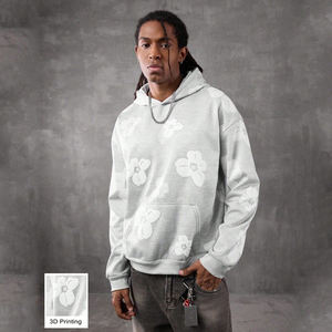 Sweat-shirt à capuche gris imprimé intégral, dernier style, sweat-shirt à capuche imprimé en relief, coton biologique et tissu recyclé, sweat-shirt pour hommes écologique - Product Image 2