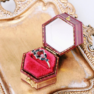 925 Plata de Ley rojo granate corte hexagonal ajuste de punta 7x12mm anillo Boho hoja flor diseño boda joyería fina enero - Product Image 3