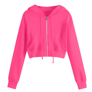Sudaderas con capucha y sudaderas con cremallera, Top corto personalizado con cremallera completa de algodón 100%, sudaderas con capucha con cremallera reflectante polar, sudadera recortada para mujer - Product Image 2