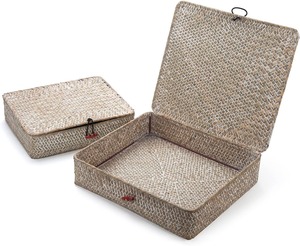 Ensemble de 2 boîtes de rangement en herbe de mer, boîte de rangement artisanale, écologique, naturelle, décoration intérieure et extérieure, vente en gros du Vietnam - Product Image 1