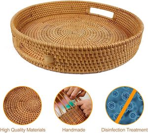 Plateau de service fabriqué à la main à partir de 100% grande Fiber de rotin avec poignée tricot stable haut de forme ronde fait à la main sélectionné au Vietnam - Product Image 2