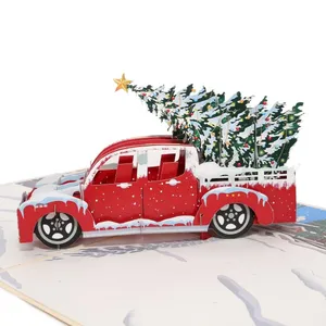 كرييكارد 3D شاحنة منبثقة بطاقة وشجرة عيد الميلاد بطاقة جميلة مصنوعة يدويًا للكريسماس من قبل شركة مصنعة فيتنامية من شركة هاند كرافت