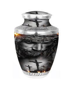 Urnes de crémation pour adultes de Jésus-Christ sur la croix avec sac de velours gratuit - Product Image 1