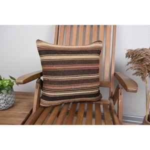 Almohada Kilim de lana marrón de 18x18 pulgadas, almohada decorativa con estampado rústico Vintage de lujo con relleno de plumas, ropa de cama de Navidad - Product Image 1