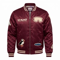 Blouson Bomber Personnalisé Homme MA-1 Satin Bordeaux Crème Patchs Chenille Doublure Sublimée Logo Personnalisé OEM Streetwear
