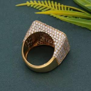 10K jaune laboratoire cultivé rond diamant bague de fiançailles élégant Hip Hop Style pour hommes Unique Vintage or bande de mariage - Product Image 2