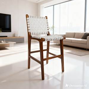 SOLOBEAT Modern Teak Restaurant <b>Bar</b> <b>Stool</b> with Handwoven Seat & Backrest Eco-Friendly Farmhouse Outdoor Design - Product Image 3