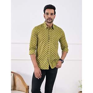 Chemise décontractée pour homme en coton imprimé à manches longues, respirante, en popeline ou tissu Oxford, motif floral ou à pois, offre ODM - Product Image 1