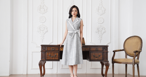 Robe moulante évasée élégante ligne A 100% coton pour femmes style féminin tissu naturel absorbant la sueur manteaux pour femmes par Vietnam - Product Image 3