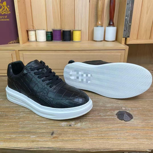 Sneakers décontractées en cuir de crocodile noir 100% pour hommes, chaussures à plateforme à lacets - Product Image 5