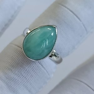 Navya Craft Amazonite <b>Silver</b> <b>Ring</b> <b>925</b> Sterling Handmade <b>Ring</b> <b>with</b> Cut Diamond Inlay Pear Shape Size 4 to 13 Perfect Gift for Her - Product Image 4