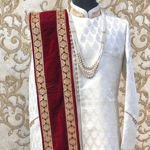 TRENDY DECENT BEAUTIFUL EMBROIDERY on WHITE SHERWANI WITH <b>PANT</b> & ALSO SHOE WITH DRESS for PARTY-WEAR/WEDDING @ 2023 - Product Image 1