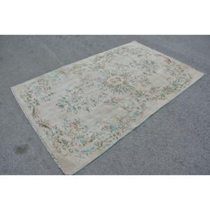 Grand tapis turc 5,2x8,3 pieds, tapis blanc à pois bleus en laine - Product Image 3