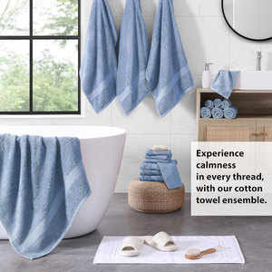 Hotel & Spa Quality Cotton <b>Towel</b> Set 100% Pure Cotton Soft Absorbent & Custom Embroidered for Home or Professional Cerulean <b>Blue</b> - Product Image 3