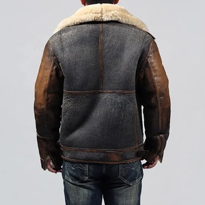 Hiver Haute Qualité Plus Size Vintage Véritable Manteau en Cuir de Mouton Shear-ling Bomber Jackets - Product Image 3