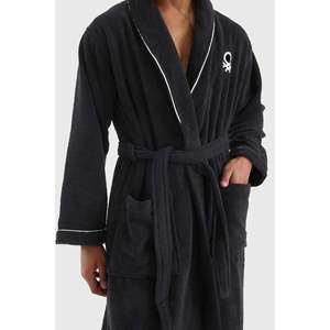 Peignoir noir 100% coton Be-0158-Bk - NOIR - Product Image 3